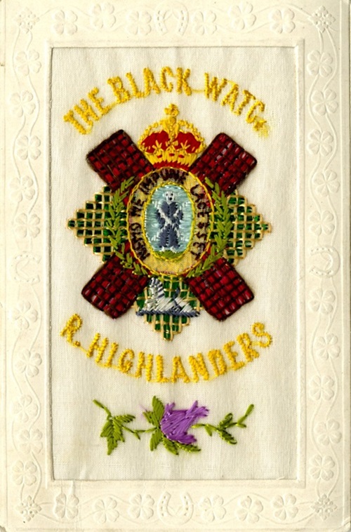Silk postcard, The Black Watch, from John Reid's WWI Postcards, 1917. Copyright Perth and Kinross Archive, MS328/35/2